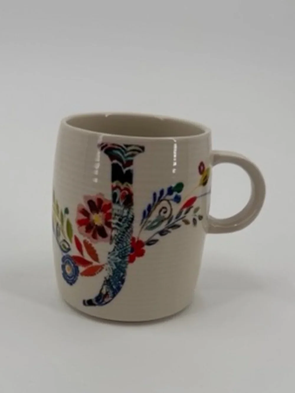 Anthropologie Mug Starla M Hoffman Monogram Letter 'J ' Petal Palette Coffee Cup